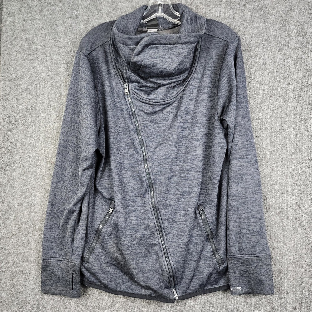 Champion Full Zip Jacket‎ Womens XXL Gray Heathered Moto Asymmetrical Duo Dry